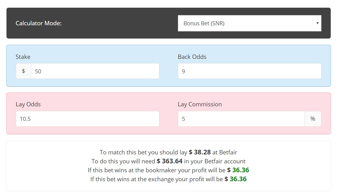 Image of bonusbank matched betting calculator for australia