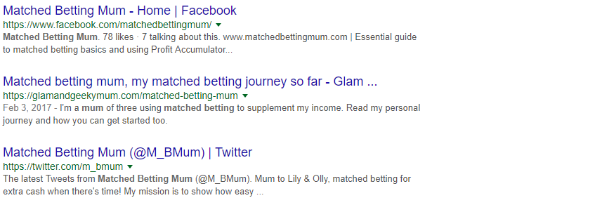 Google search for matched betting mum
