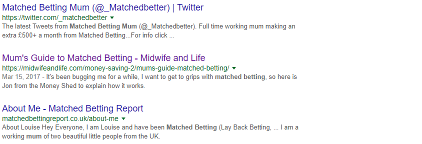 Google search for matched betting mum