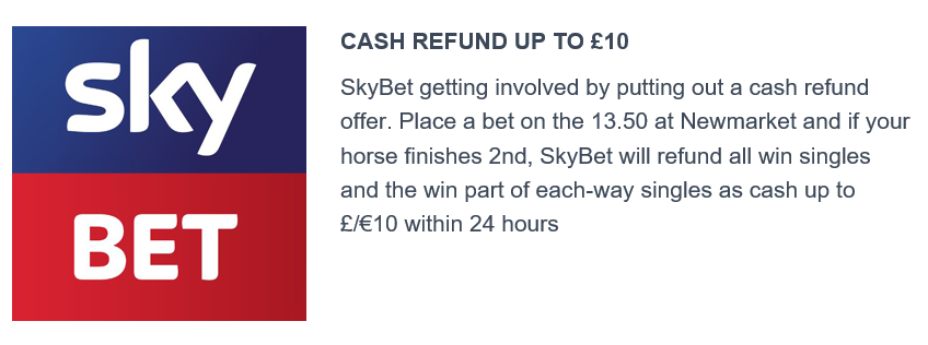 Skybet promo offering refund of £10 if your horse finishes 2nd in a specific race