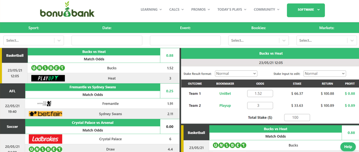 New dutching software for matched betting in Australia