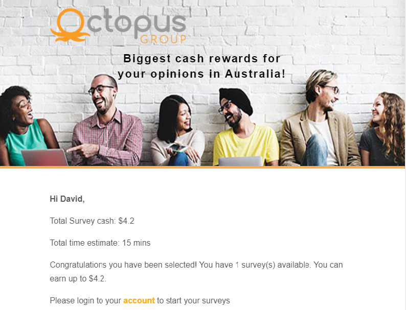 Octopus Group email notification for survey.