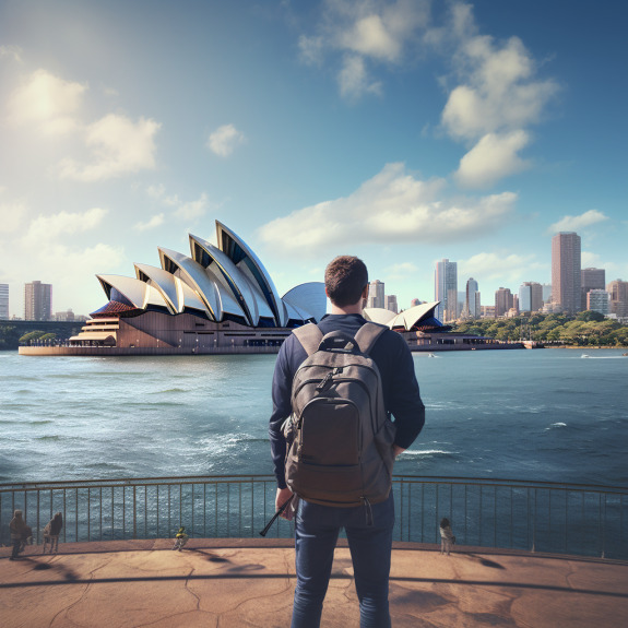 Image of backpacker at Sydney Opera House